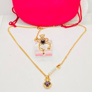 NWOT Juicy Couture Royal Punk Purple Necklace, Duo Ring Size 7,  set of 2